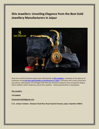 Shiv Jewellers Unveiling Elegance from the Best Gold Jewellery Manufacturers in Jaipur