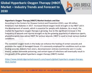 Global Hyperbaric Oxygen Therapy (HBOT) Market – Industry Trends and Forecast to 2030