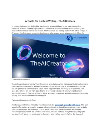 AI Tools for Content Writing - TheAICreators PDF
