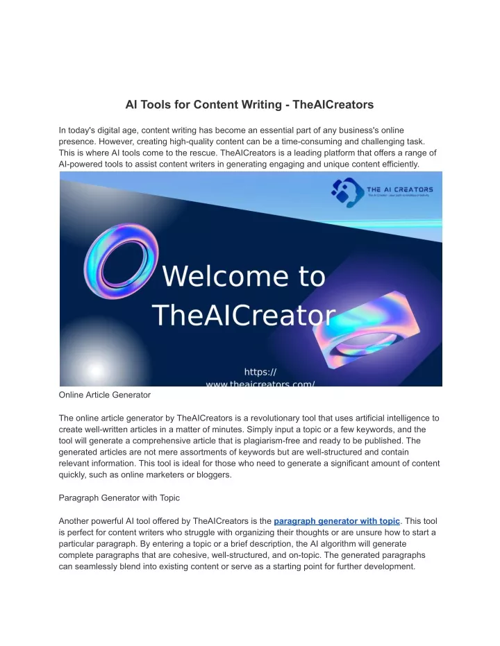 ai tools for content writing theaicreators