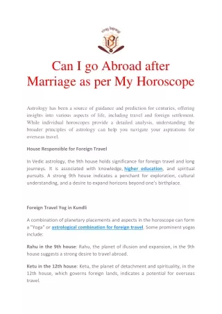Can I go Abroad after Marriage as per My Horoscope