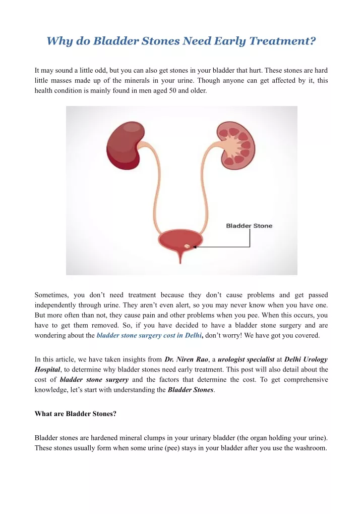 why do bladder stones need early treatment