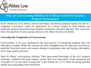 Why are Conveyancing Solicitors in St Albans Crucial for Seamless Property Transactions
