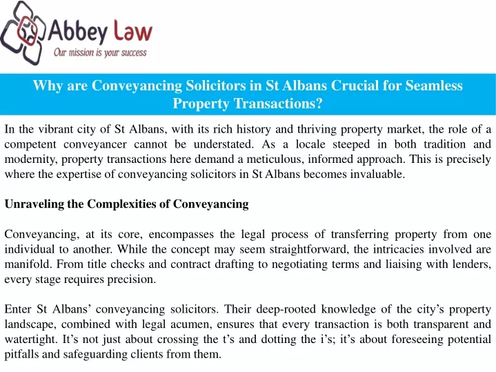 why are conveyancing solicitors in st albans