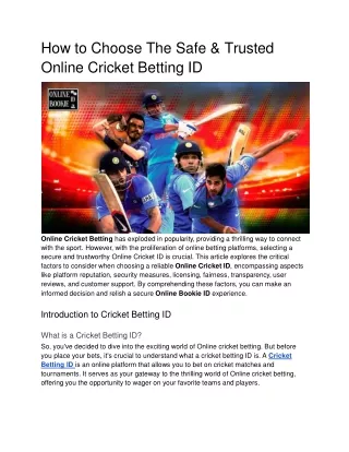 How to Choose The Safe & Trusted Cricket Betting ID