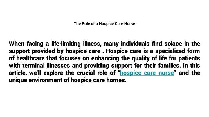 the role of a hospice care nurse