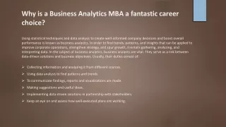 Why is a Business Analytics MBA a fantastic career choice?