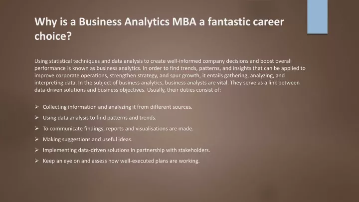 why is a business analytics mba a fantastic
