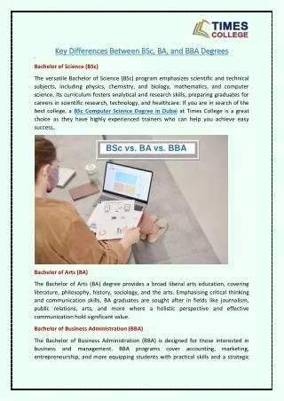 key differences between bsc ba and bba degrees