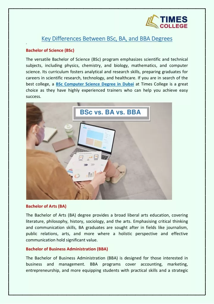 key differences between bsc ba and bba degrees