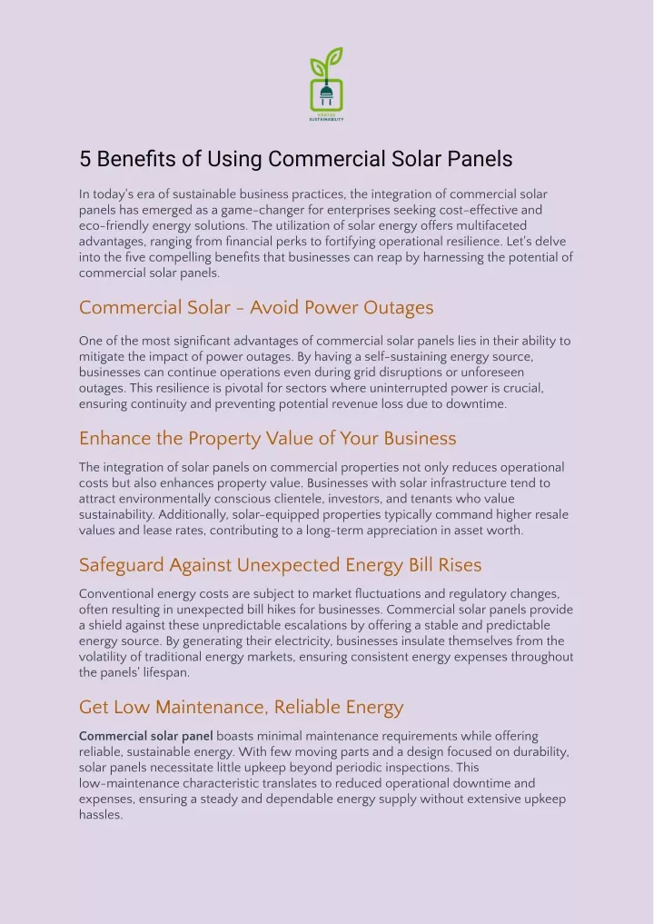 5 benefits of using commercial solar panels