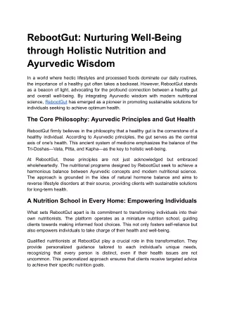 RebootGut: Nurturing Well-Being through Holistic Nutrition and Ayurvedic Wisdom