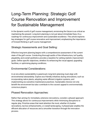 Long-Term Planning_Strategic Golf Course Renovation and Improvement for Sustainable Management