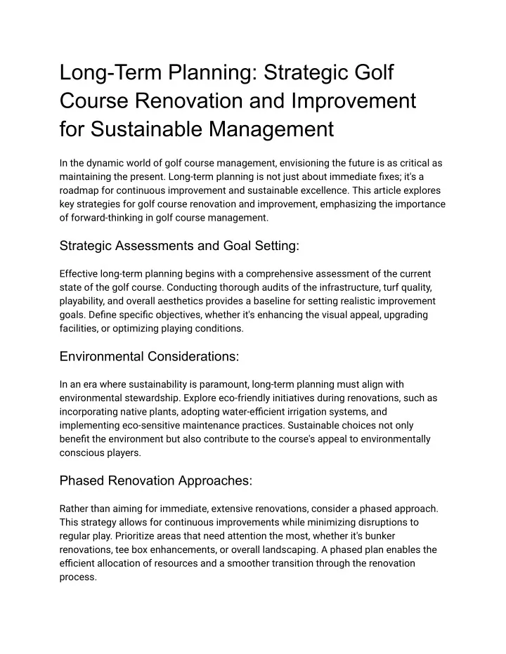 long term planning strategic golf course