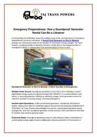 Emergency Preparedness How a Soundproof Generator Rental Can Be a Lifesaver