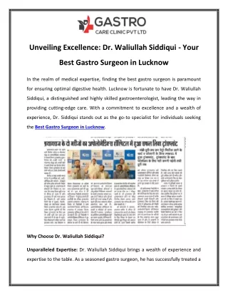 Unveiling Excellence Dr. Waliullah Siddiqui - Your Best Gastro Surgeon in Lucknow