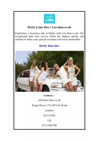 Derby Limo Hire  Lux-limo.co.uk