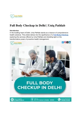 Full Body Checkup in Delhi _ Uniq Pathlab