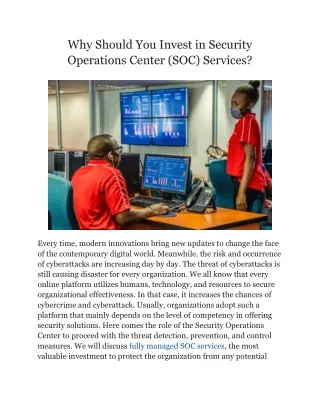 Why Should You Invest in Security Operations Center (SOC) Services