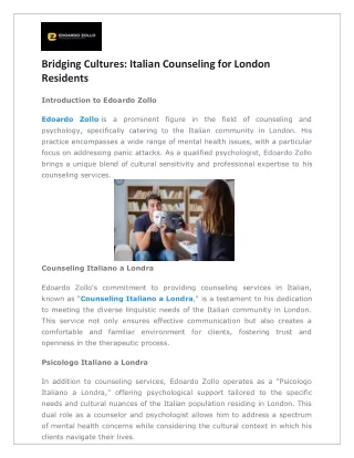 Bridging Cultures: Italian Counseling for London Residents