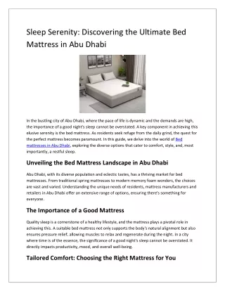 Sleep Serenity: Discovering the Ultimate Bed Mattress in Abu Dhabi