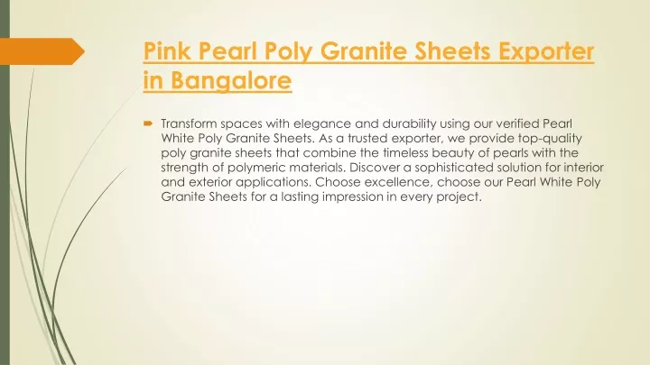 pink pearl poly granite sheets exporter in bangalore