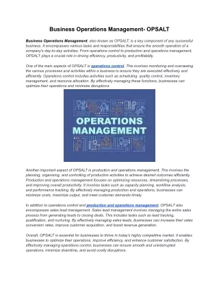 Business Operations Management- OPSALT