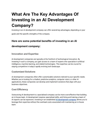 What Are The Key Advantages Of Investing in an AI Development Company?