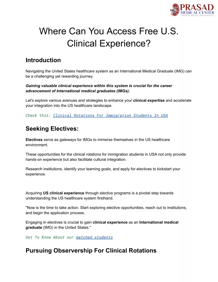 where can you access free u s clinical experience