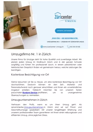 umzugsfirma nr 1 in z rich