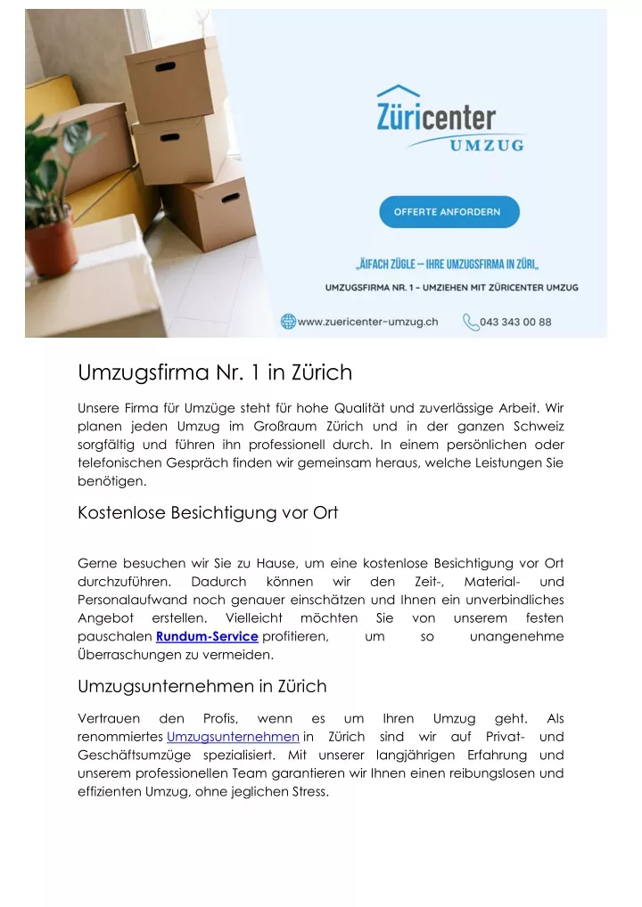 umzugsfirma nr 1 in z rich