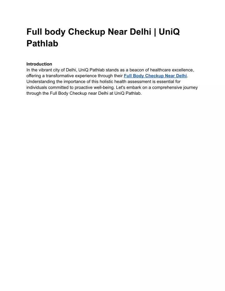 full body checkup near delhi uniq pathlab