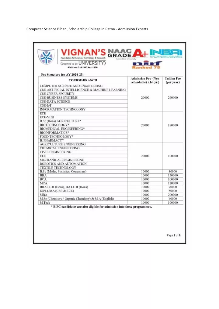 computer science bihar scholarship college