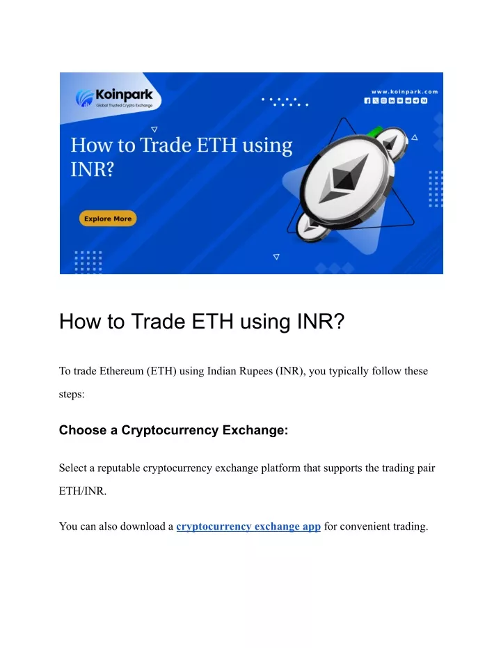 how to trade eth using inr