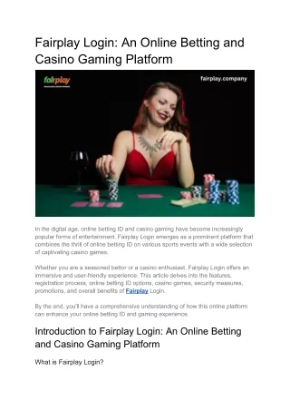 Fairplay Login_ An Online Betting and Casino Gaming Platform