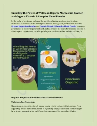 Unveiling the Power of Wellness Organic Magnesium Powder and Organic Vitamin B Complex Blend Powder