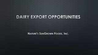 Dairy Export Opportunities