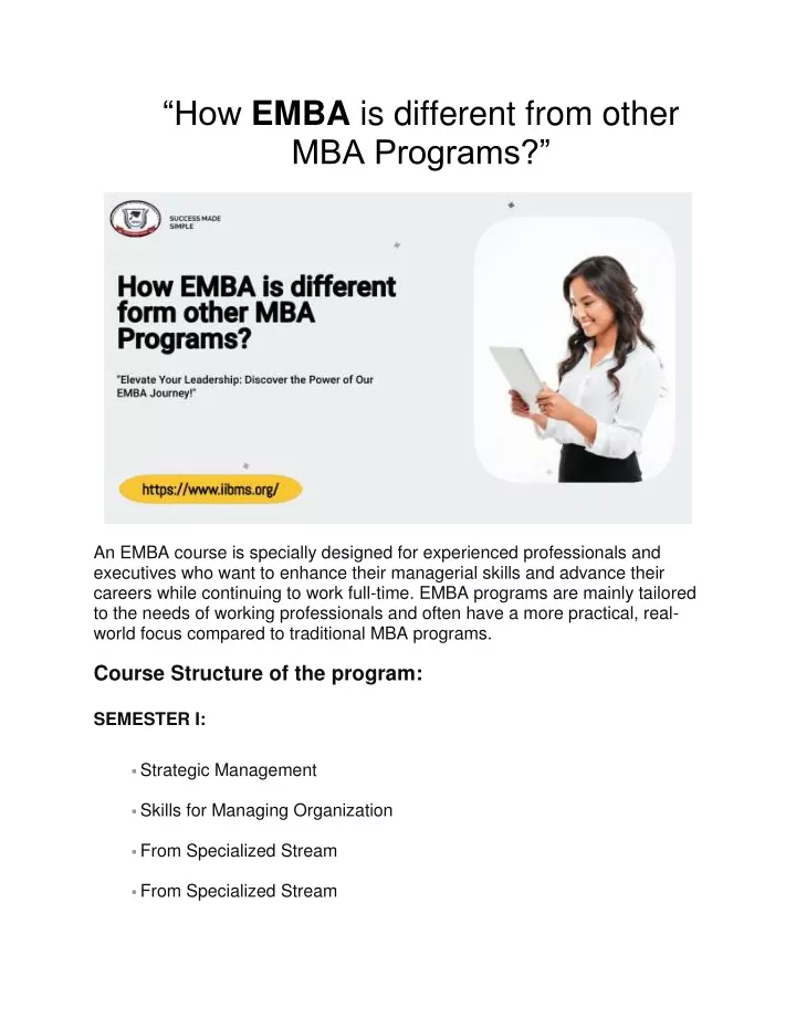 how emba is different from other mba programs