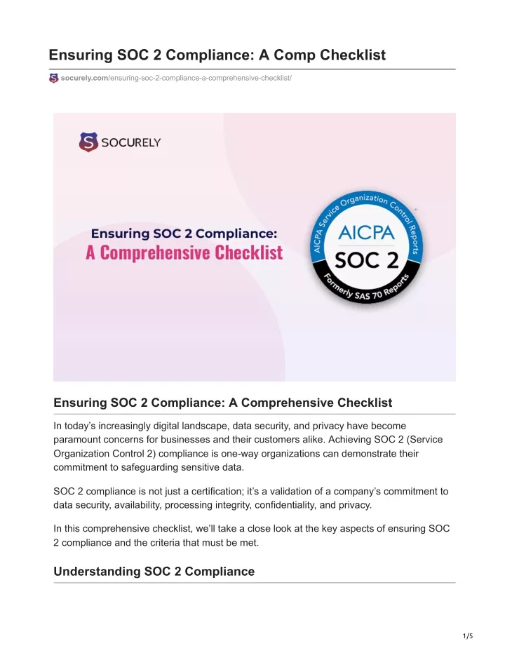 ensuring soc 2 compliance a comp checklist