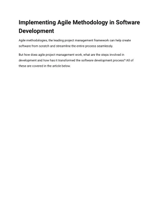 Implementing Agile Methodology in Software Development