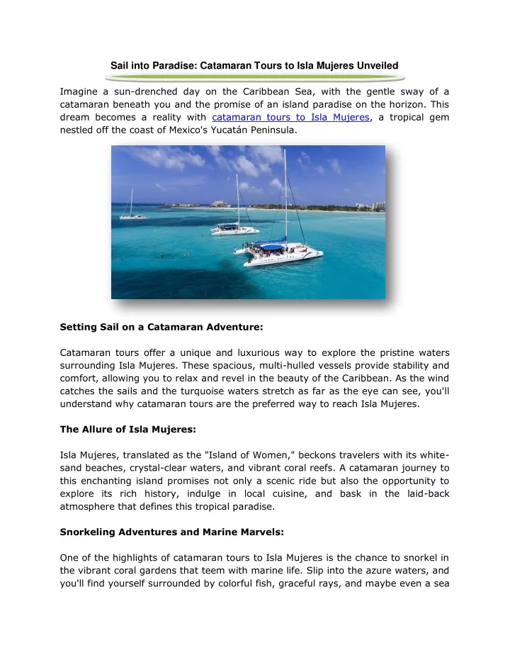 sail into paradise catamaran tours to isla