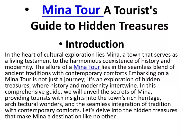 mina tour a tourist s guide to hidden treasures