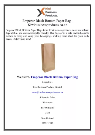 Emperor Block Bottom Paper Bag Kiwibusinessproducts.co.nz