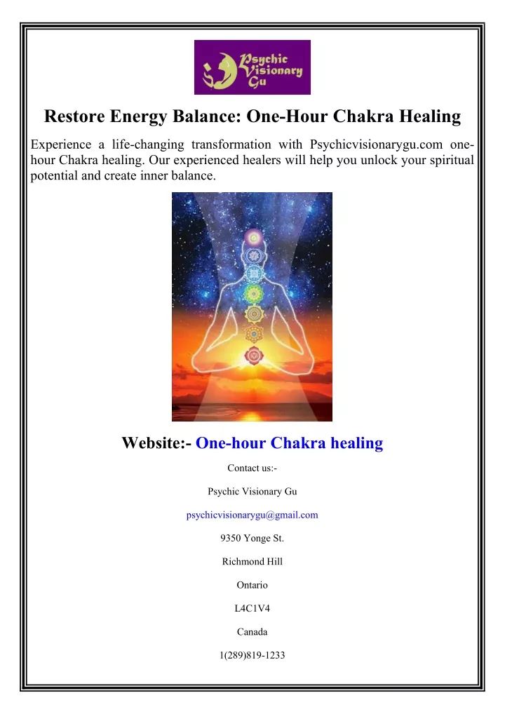 restore energy balance one hour chakra healing