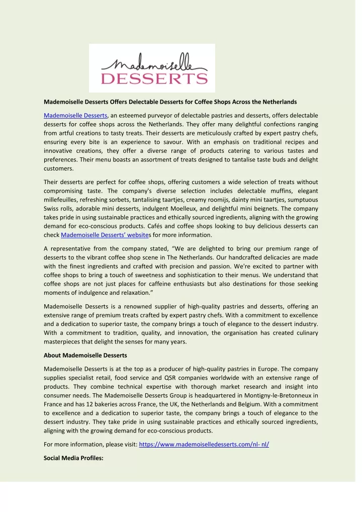 mademoiselle desserts offers delectable desserts