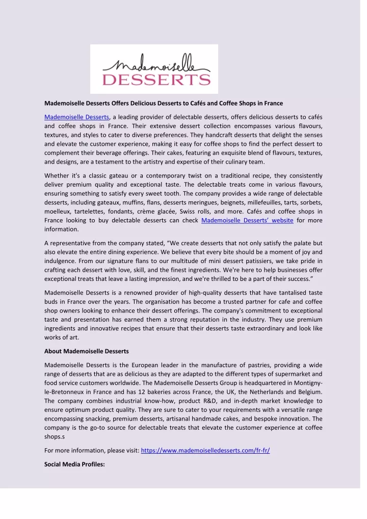 mademoiselle desserts offers delicious desserts