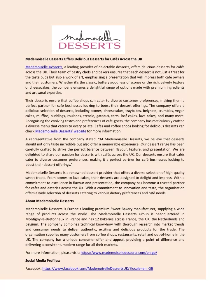 mademoiselle desserts offers delicious desserts