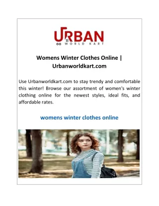 Womens Winter Clothes Online  Urbanworldkart