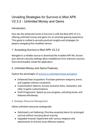 Survivor.Io Mod Apk Unlimited Money And Gems Latest V2.3.2