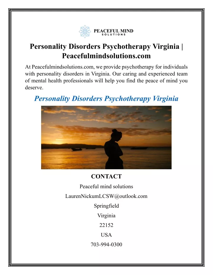 personality disorders psychotherapy virginia